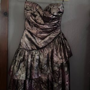 Gunne Sax Strapless Dress in Metallic Purple and Gold